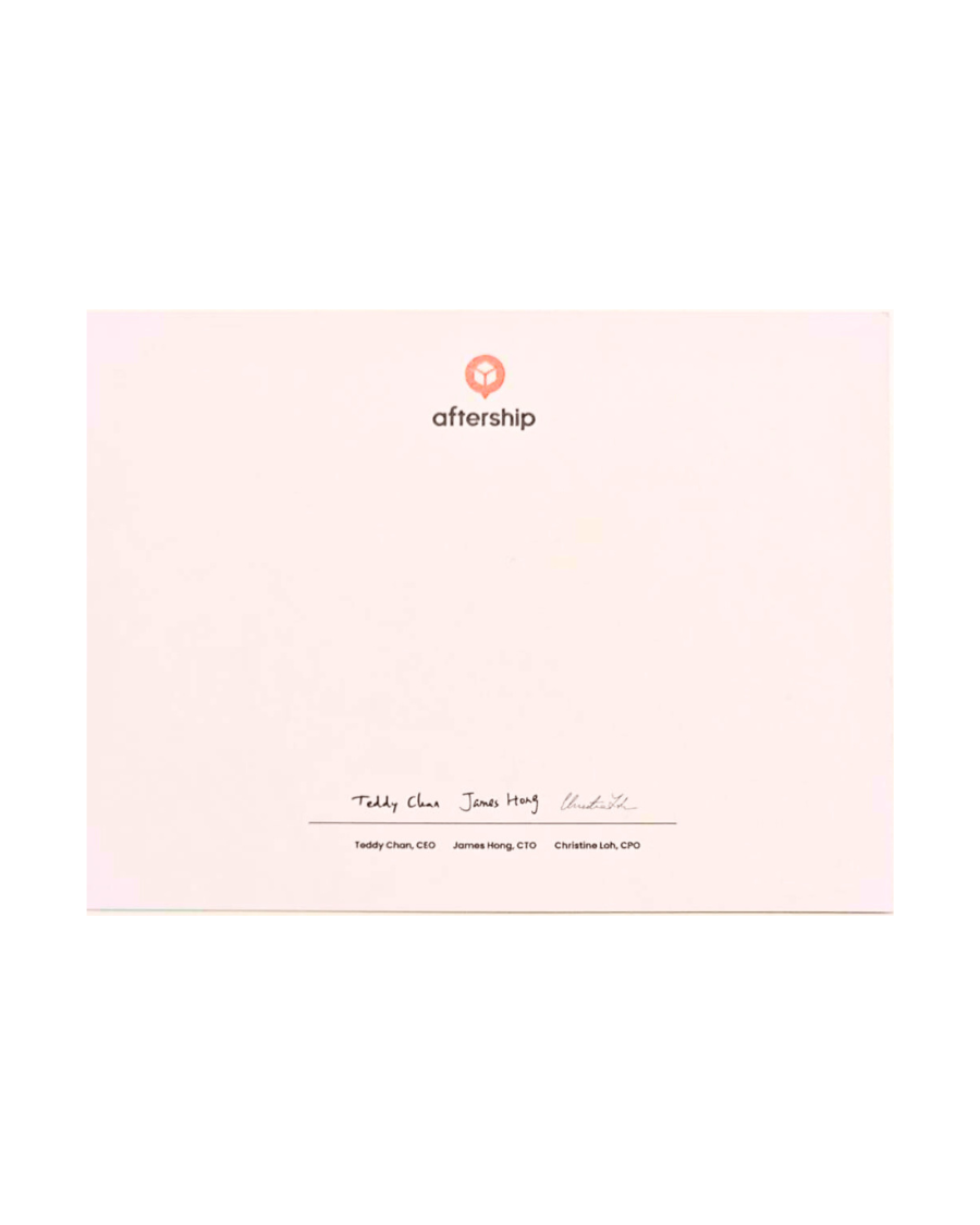 AfterShip Greeting Card (with the signatures of the CEO, CTO & CPO)